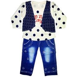 Coat Model Set Dress Denim Coat with Stones,Denim Bottom(Upto 6months)