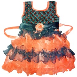 Baby Girl Multilayer Fancy Frock(ORANGE-Upto 1year)