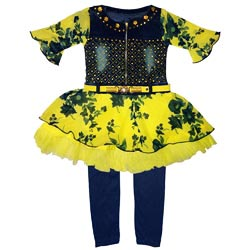 Girl Kid Fancy Dress DENIM Tops & Leggings(lemon yellow-Upto 1.5years)