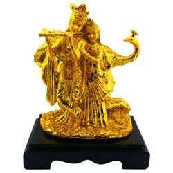 LUXURY Golden Kannan Radhai Statue with Peacock