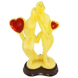 Yellow marble Couple Showpiece with Attractive Red Heart Stones