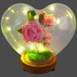 Glossy Heart with Flowers and Lights Blink Showpiece