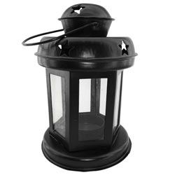 Metal with Glass Candle Holder-BLACK