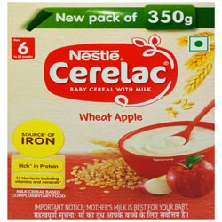 Nestle Cerelac WHEAT APPLE 6 to 24 months-350gm Carton