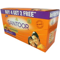 BUY 4 GET 2 Santoor Skin Moisturising Sandal & Turmeric Soap-800gm