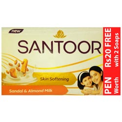 BUY 2 GET Rs20 worth Pen FREE Santoor Skin Softening Almond Milk Soap-200gm