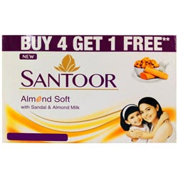 BUY 4 GET 1 FREE Santoor Almond Soft Sandal & Almond Milk Soap-625gm