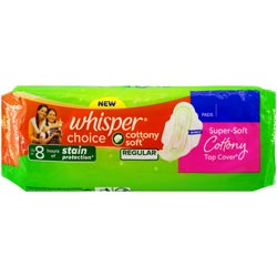 Whisper Choice Regular Super Soft Cottony Top Cover Sanitary Pads-230mm/6pads