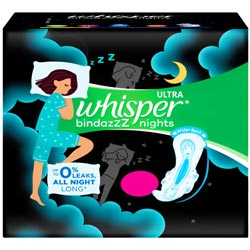 Whisper Ultra Bindazzz nights upto 0% Leaks,All Night Long-XL+/317mm/30Pads