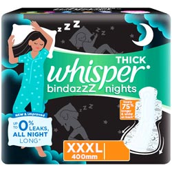 Whisper THICK Bindazzz Nights 75% Longer,Wider at Back-XXXL/400mm/4Pads