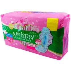 Whisper Ultra Derma Soft Layer upto 100% Leak protection-284mm/XL/15Pads