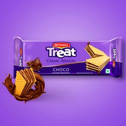 Britannia Treat Double Choco Creme Wafers,Flavoured Sandwich Biscuits-31gm Pouch