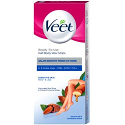 Veet Professional Half Body Wax Strips for Sensitive Skin with Almond oil-8 Stri