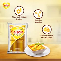 Saffola Gold with Good MUFA PUFA balance and Less Absorption Oil-910gm/1L Pouch