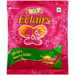 Lotte Fruits Eclairs Soft & Smooth Strawberry Flavoured Eclair-50pcs/170gm Pouch