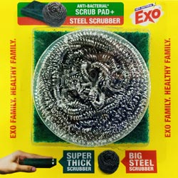 EXO COMBO of Anti Bacterial Super Thick Scrub pad with Big Steel Scrubber-29gm