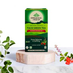 TATA Tea Organic India Tulsi Green Tea Pomegranate Stress Relieving-25 Tea Bags