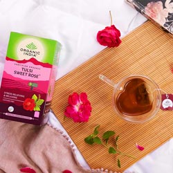 TATA Tea Organic India Tulsi Sweet Rose Tea Stress Relieving-25 Infusion Bags