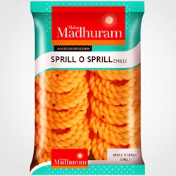 Maha Madhuram Sprill O Sprill Chilli Murukku,Twisting Savory Snacks-18 Pcs Pouch