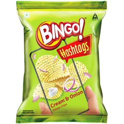 Bingo Hastags Cream & Onion Potato Chips,Creme Spicy Snacks-58gm Pouch