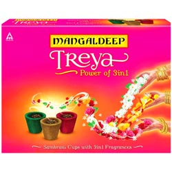 Mangaldeep Treya Sambrani Cups with Power of 3 in 1 Fragrances & Holder-9Pcs