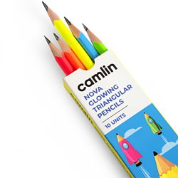 Camlin Nova Glowing Triangle Pencils with Attached Rubber-1N Sharpener FREE