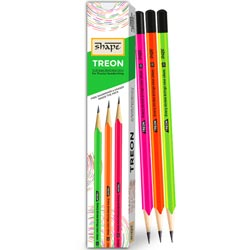 Shape Treon 2B Super Black Neon Pencils-Eraser,Sharpener FREE