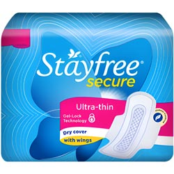 Stayfree Secure XL Ultra Thin with Gel Lock Technology with Wings-280mm/6 Pads