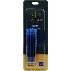 Parker Quink Ink Cartridges Blue Ink 3X Cartridges