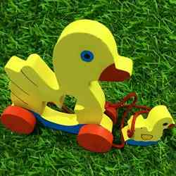 Wooden Pull Along Duck with Duckling Toy