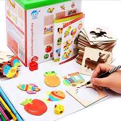60 Pcs Approx Wooden Stencils Drawing Kit with More Acessories