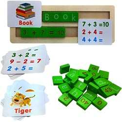 Alphanumeric Teaching Kids with 110 Wooden Blocks,20 Double Side Picture Cards