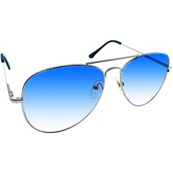 Dual Shade Round Shape Full Metal Sunglass with Spring for Side Grip-Blue,White